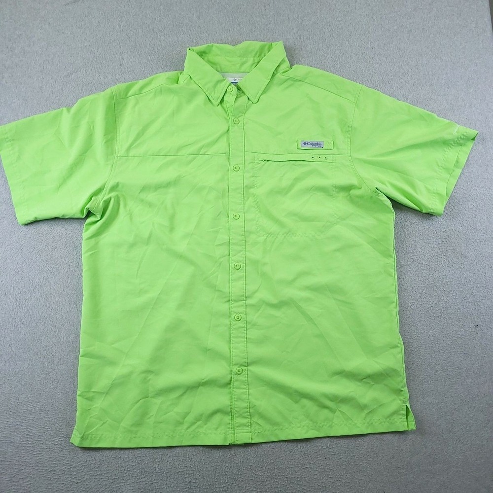 Columbia PFG Grander Marlin Fishing Shirt Mens XL Green Short Sleeve UPF 50